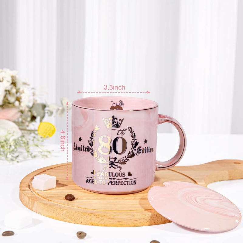 80th Birthday Pink Coffee Mug with Gold Pattern - Limited Edition