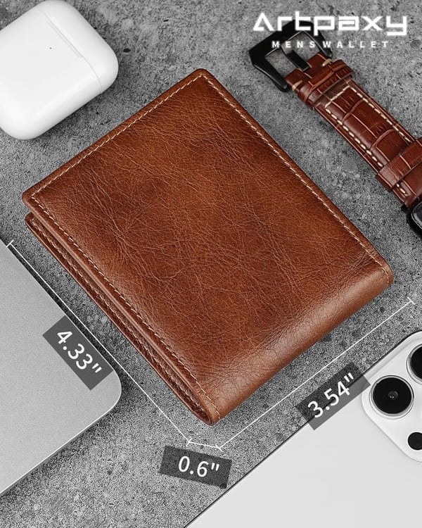 Genuine Leather RFID Blocking Bifold Wallet for Men