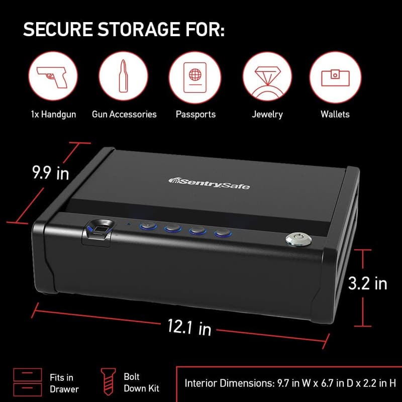 Biometric Handgun Safe with Interior Light and Bolt Down Kit