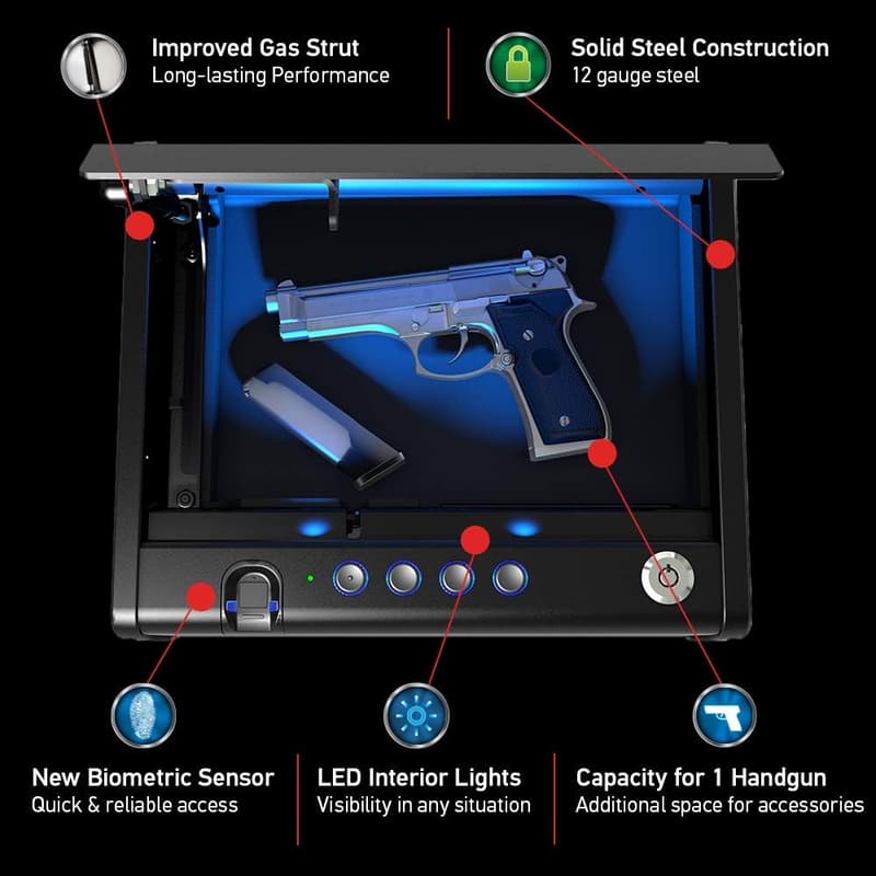 Biometric Handgun Safe with Interior Light and Bolt Down Kit