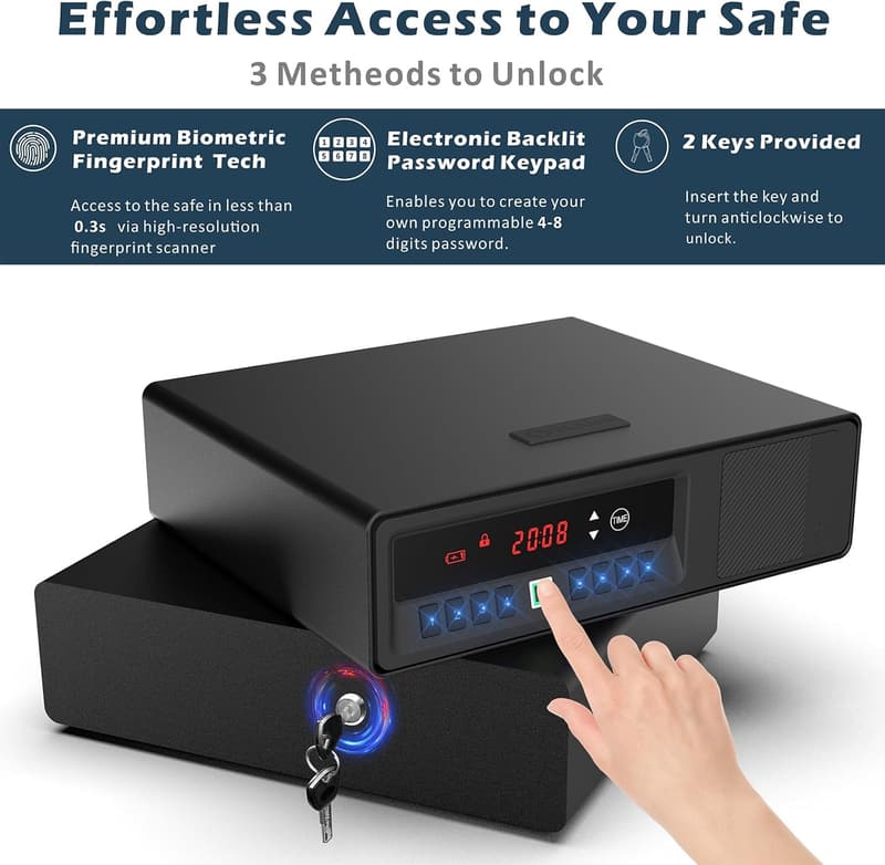 Quick Access Handgun Drawer Safe for Two Pistols with LCD Display