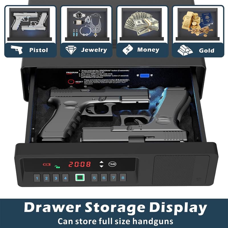 Quick Access Handgun Drawer Safe for Two Pistols with LCD Display