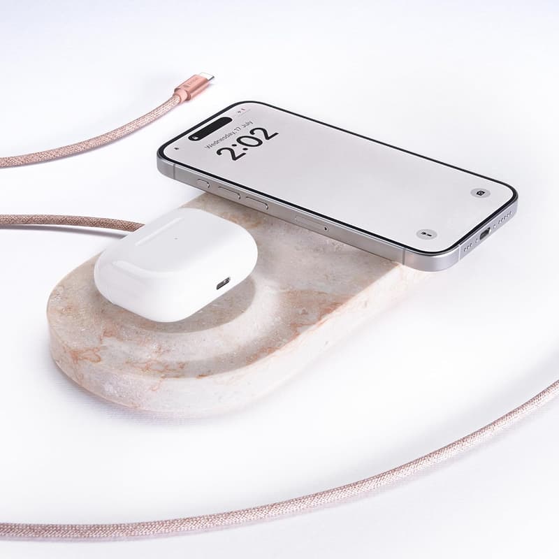 Dual Wireless Charging Pad in Genuine Cream Marble - Qi Certified