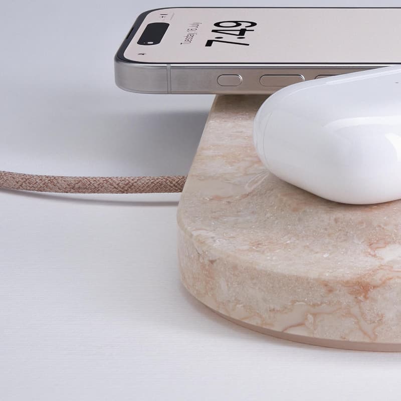 Dual Wireless Charging Pad in Genuine Cream Marble - Qi Certified