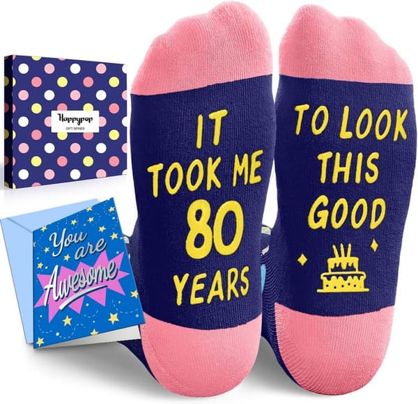 80th Birthday Socks for Him/Her with Greeting Card