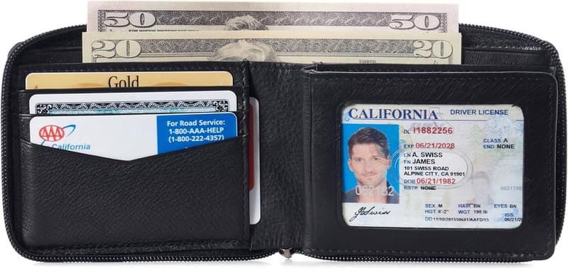 RFID Safe Zipper Bifold Wallet for Men and Women