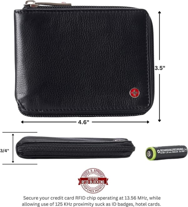 RFID Safe Zipper Bifold Wallet for Men and Women
