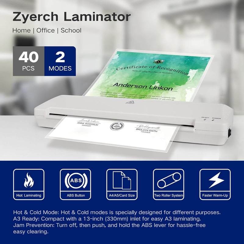 A3 Laminator Machine with 40 Pouches & Paper Trimmer - White