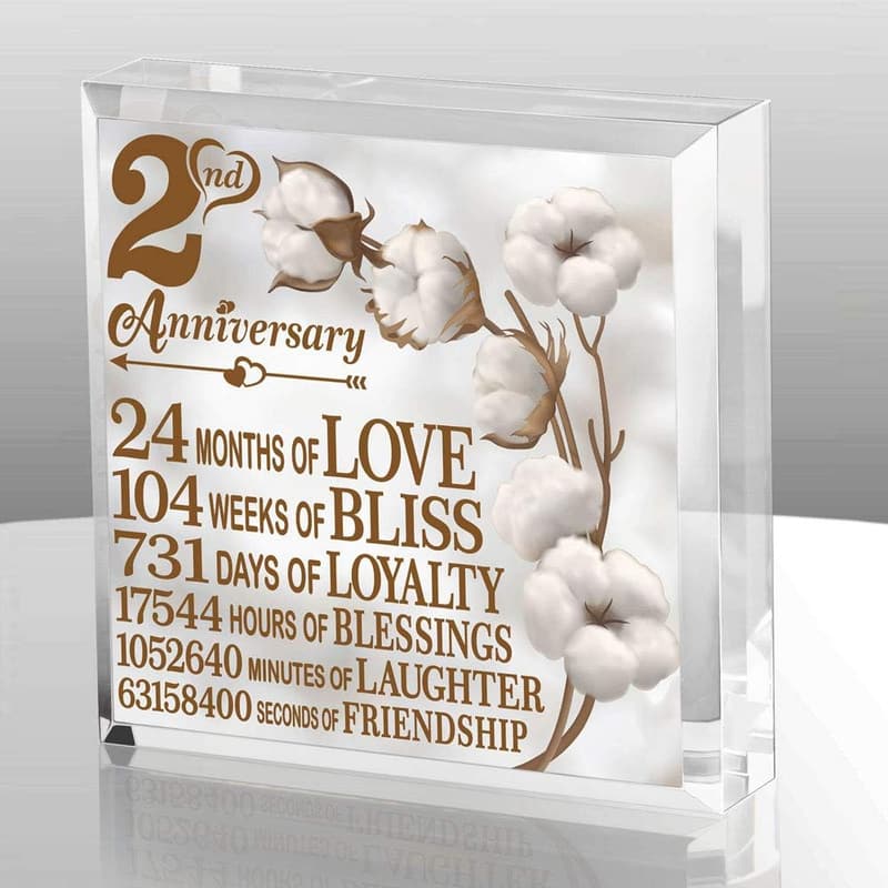 2nd Anniversary Traditional Cotton Paperweight Gift for Couples