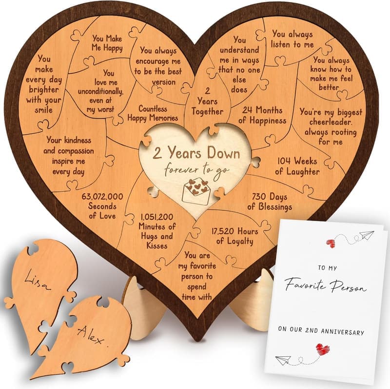 2nd Anniversary Wooden Gifts for Couples - Heart Keepsake