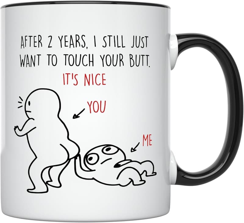 2nd Anniversary Coffee Mug for Couples, 11 oz, Black Handle