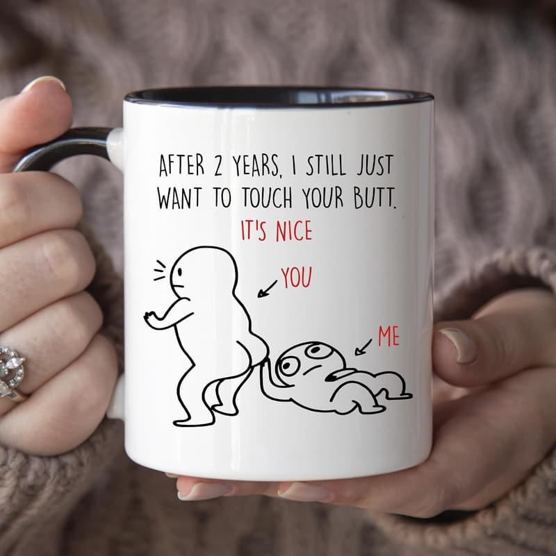 2nd Anniversary Coffee Mug for Couples, 11 oz, Black Handle