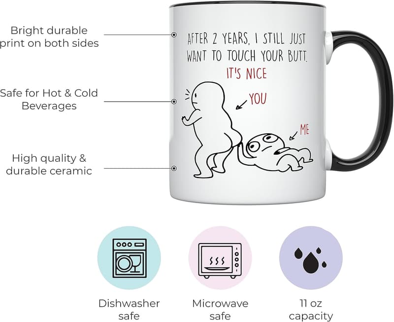 2nd Anniversary Coffee Mug for Couples, 11 oz, Black Handle
