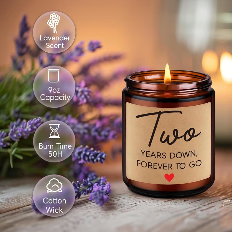 2nd Anniversary Couples Candle Gift - Cotton Scented