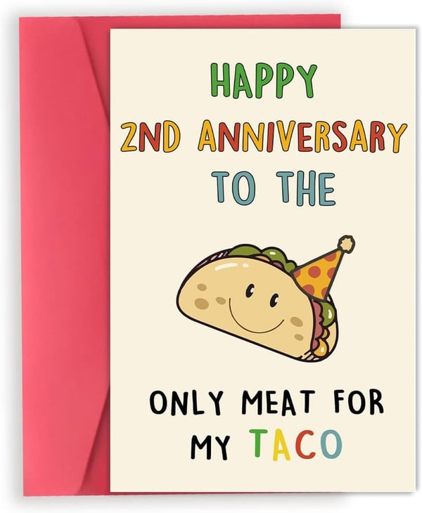 2nd Anniversary Cute Taco Card for Him