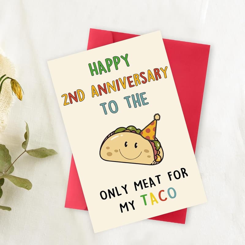 2nd Anniversary Cute Taco Card for Him