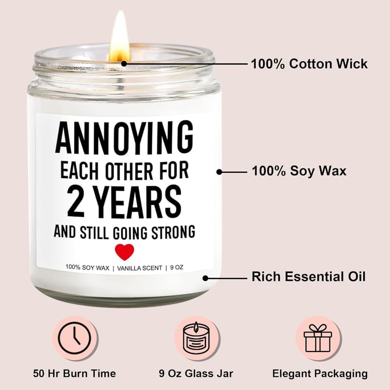 2nd Anniversary Cotton Candle - Funny Gifts for Couples