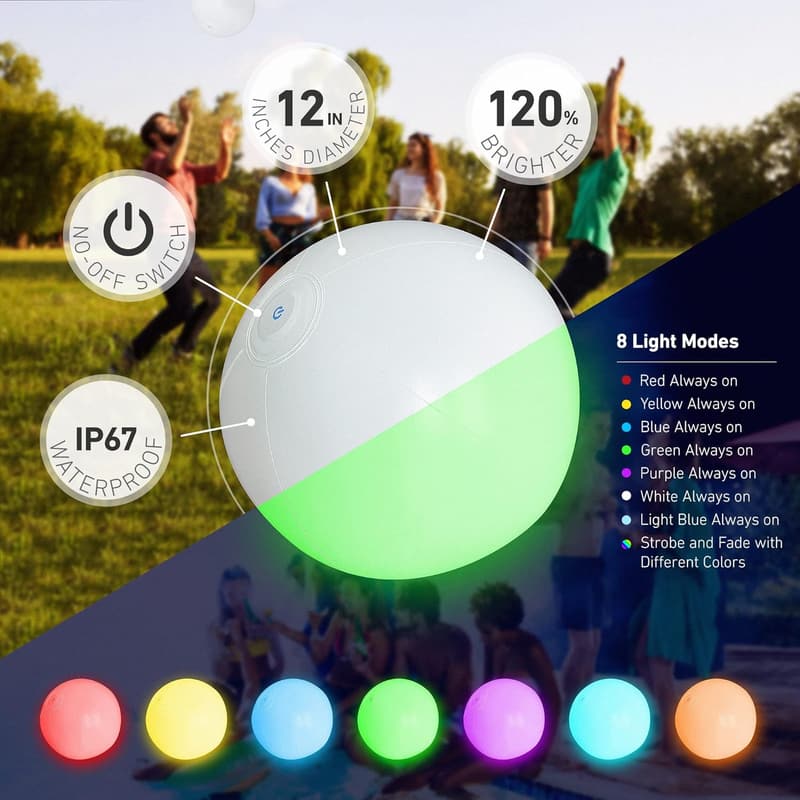 Light Up Beach Balls - 4 Pack Glow in the Dark Pool Toys