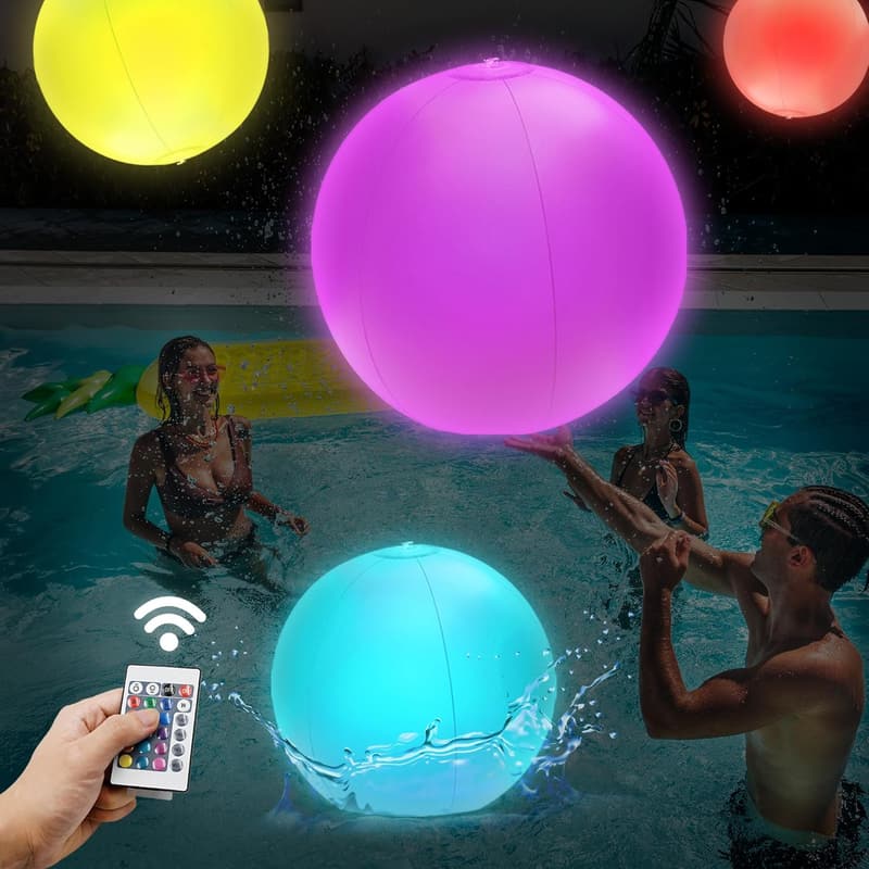 Light-Up Beach Balls, 16” Glow-in-the-Dark Inflatable Pool Toys