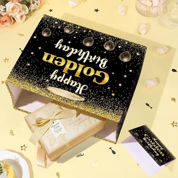 Golden Birthday Gift Bag - Black & Gold Decorations for All Ages