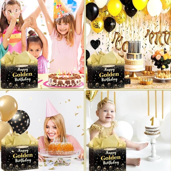 Golden Birthday Gift Bag - Black & Gold Decorations for All Ages