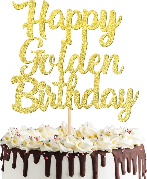 Happy Golden Birthday Cake Topper - Gold Glitter Decoration