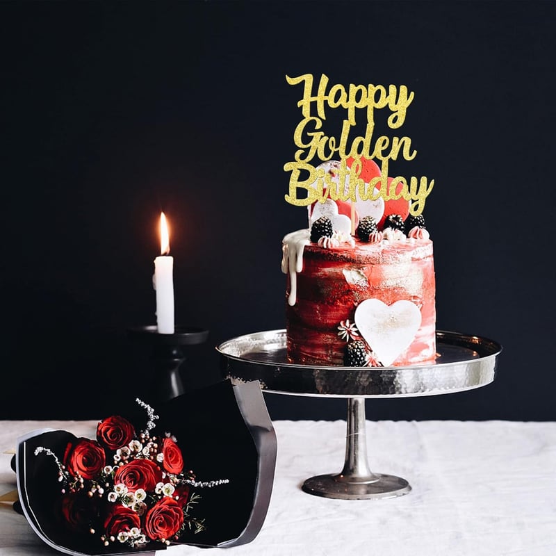 Happy Golden Birthday Cake Topper - Gold Glitter Decoration