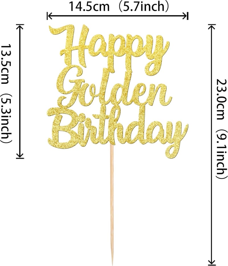 Happy Golden Birthday Cake Topper - Gold Glitter Decoration