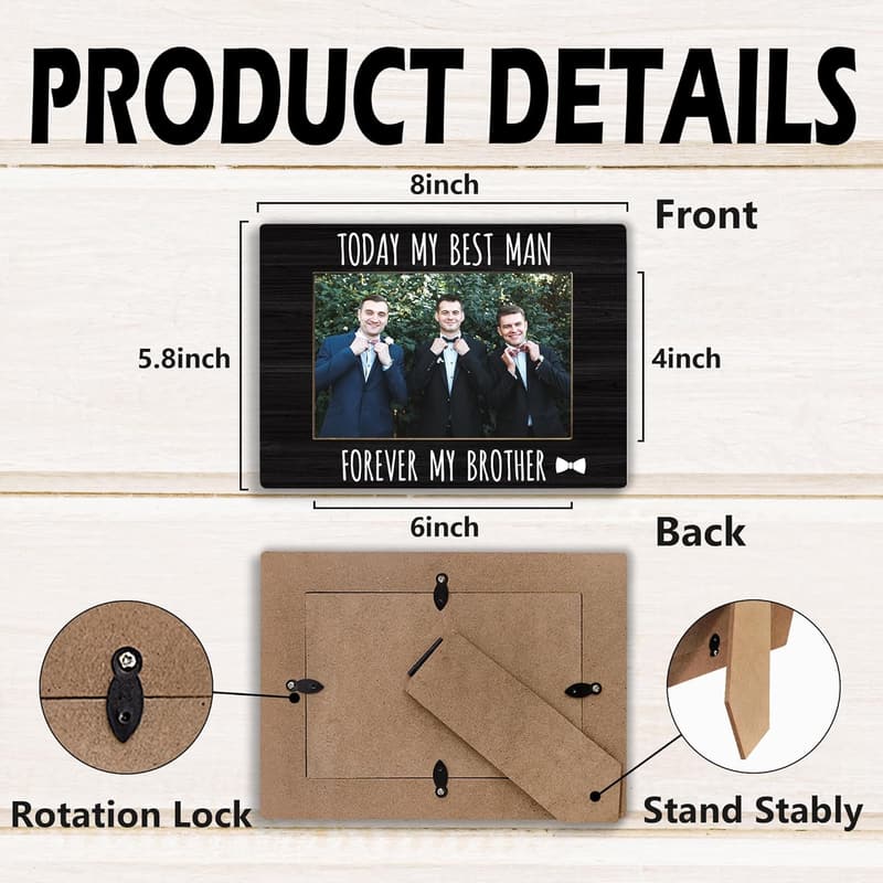 Best Man Gift: 4x6 Wooden Photo Frame for Groom's Brother