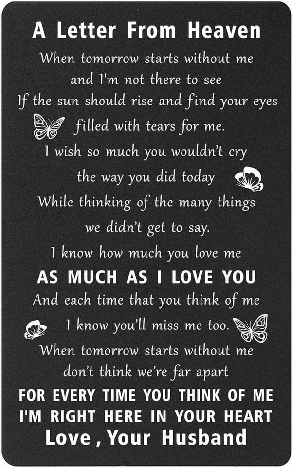 Sympathy Card for Loss of Husband - Engraved Wallet Card