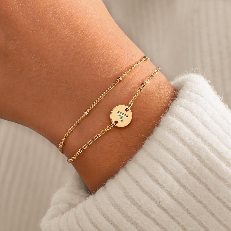 Personalized 18K Gold Initial Bracelet for Women