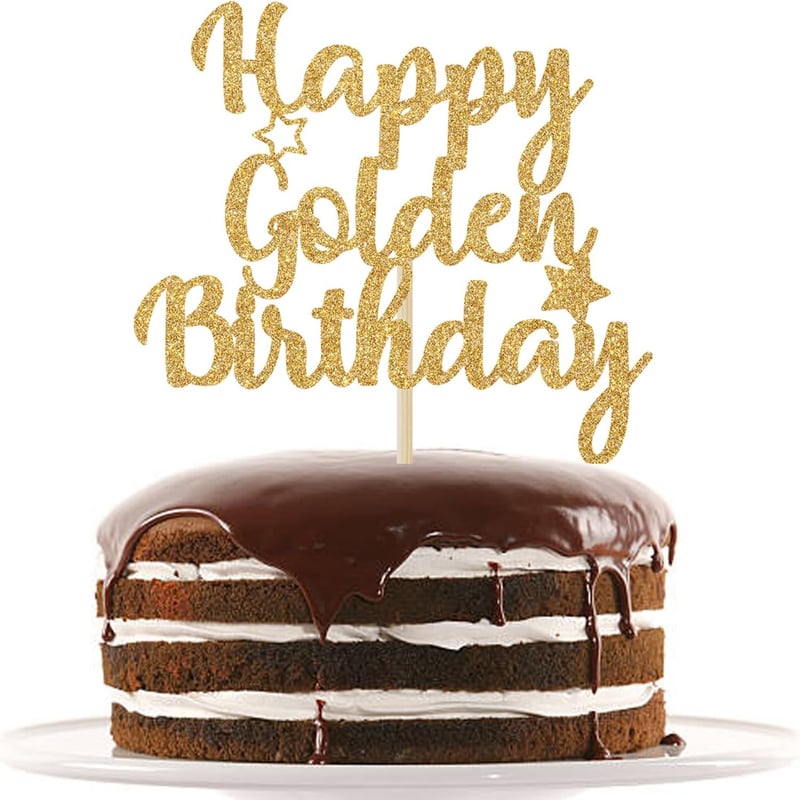 Gold Glitter Happy Birthday Cake Topper for Milestone Birthdays