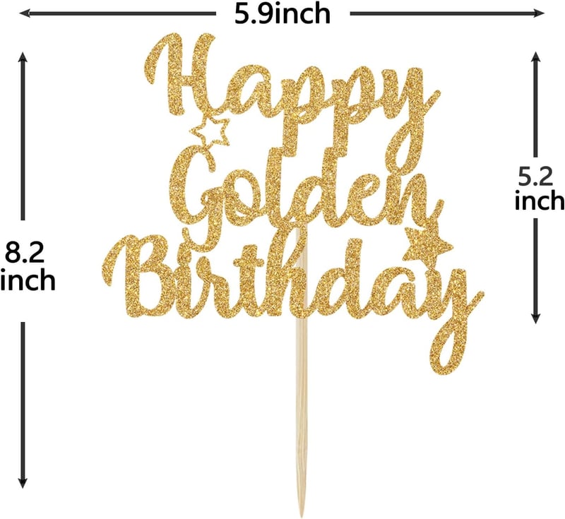 Gold Glitter Happy Birthday Cake Topper for Milestone Birthdays