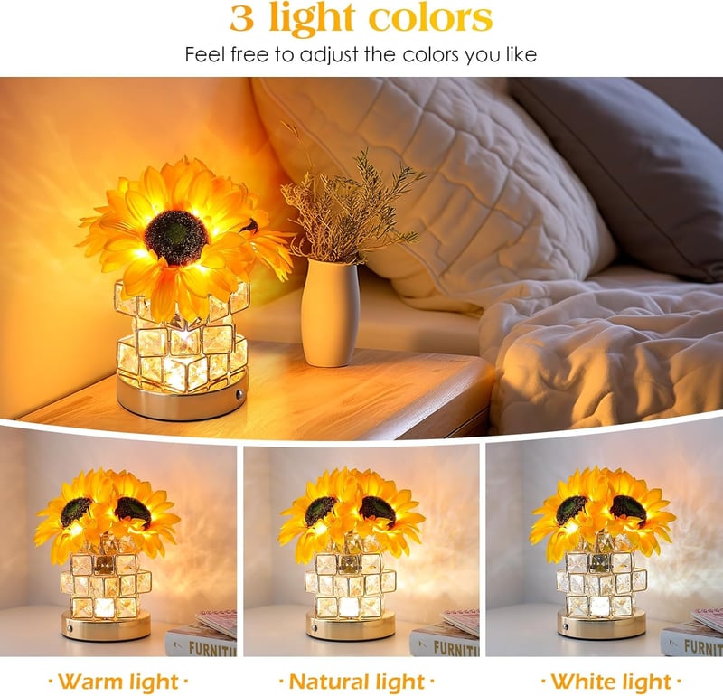Rechargeable Sunflower Touch Lamp - Dimmable Night Light for Women