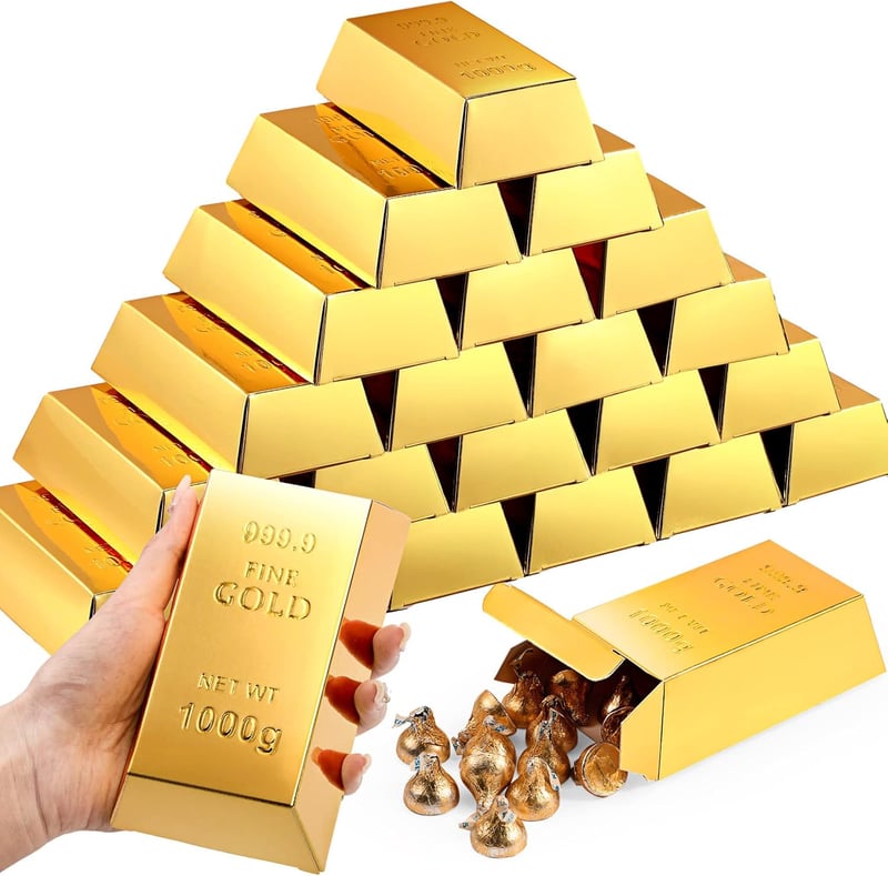 Gold Bar Favor Boxes - 24 Pcs for Pirate Party Decor