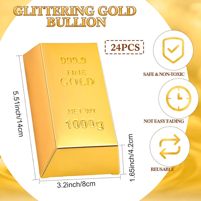 Gold Bar Favor Boxes - 24 Pcs for Pirate Party Decor