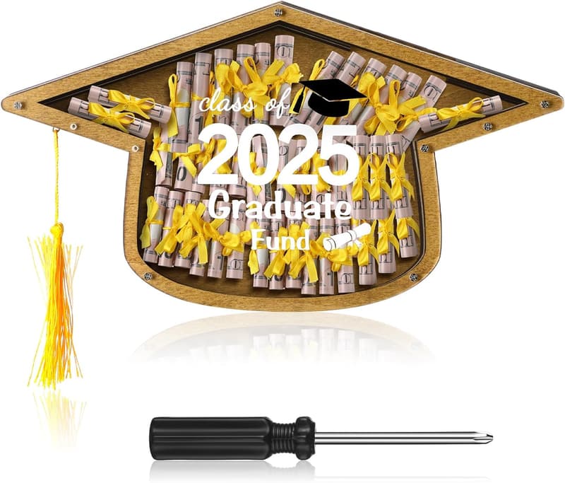 2025 Graduation Cap Money Holder - Rustic Wooden Cash Box