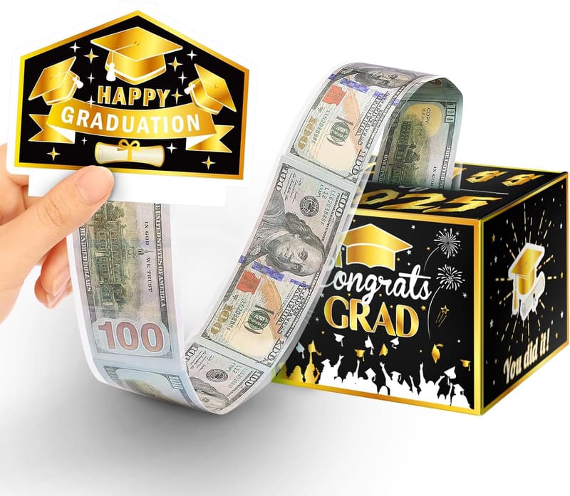 Graduation Cash Gift Box with Pull-Out Card & 50 Bags (Black Gold)
