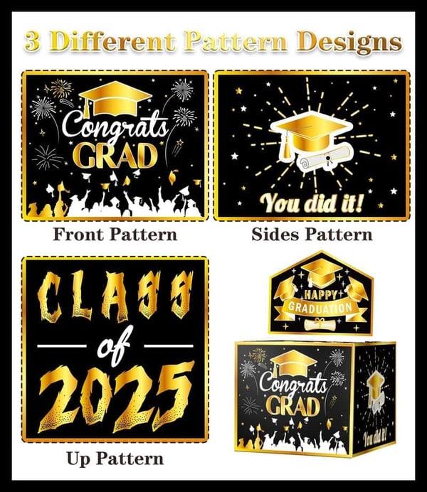 Graduation Cash Gift Box with Pull-Out Card & 50 Bags (Black Gold)