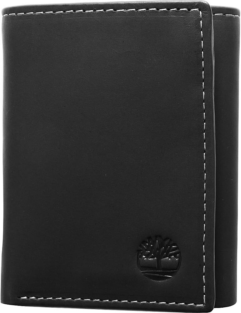 Black Leather Trifold Wallet for Men with ID Window