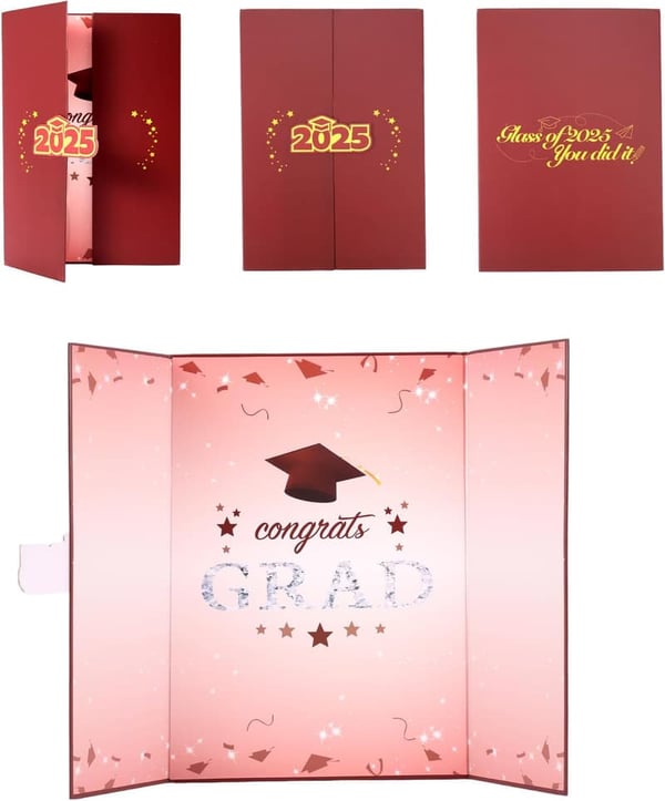 2025 Graduation Guest Book - Red & Gold Hardcover Signature Album