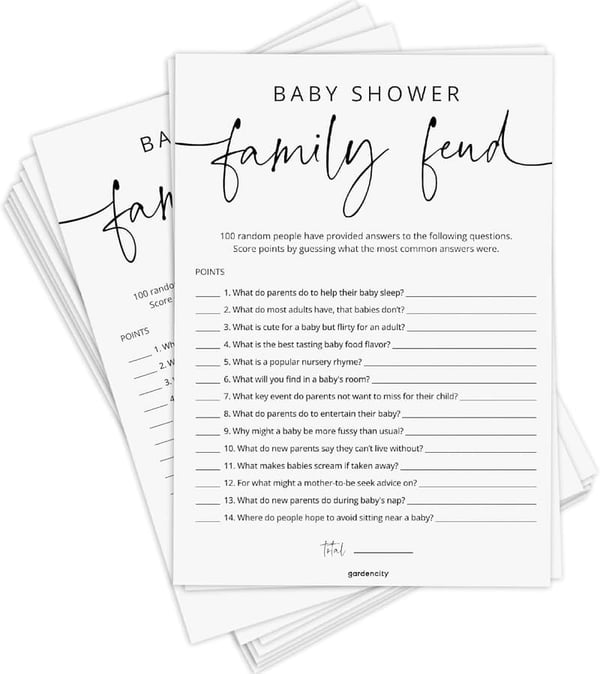 Gender Neutral Baby Shower Family Feud Game Cards - 50 Pack