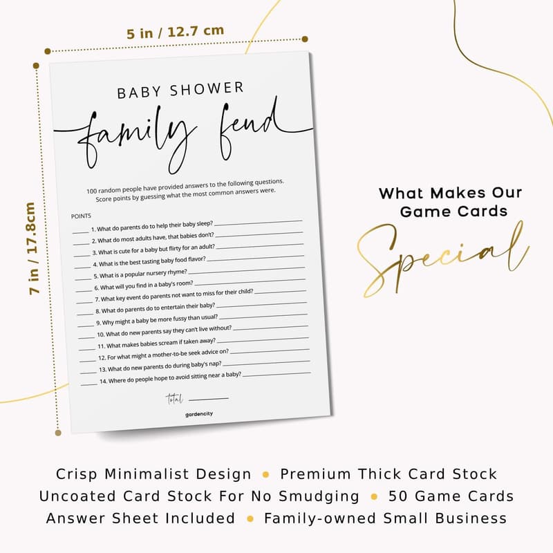 Gender Neutral Baby Shower Family Feud Game Cards - 50 Pack