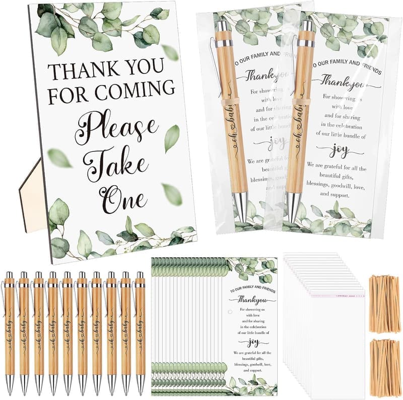 Baby Shower Favors Set: 50 Thank You Pens & Cards