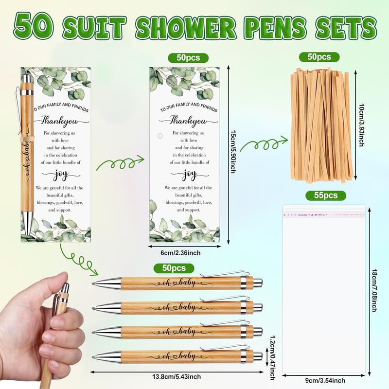 Baby Shower Favors Set: 50 Thank You Pens & Cards