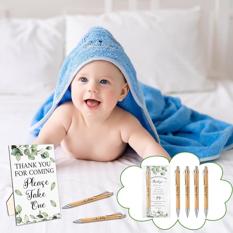 Baby Shower Favors Set: 50 Thank You Pens & Cards