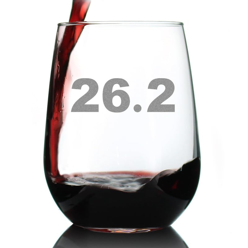 26.2 Marathon Stemless Wine Glass - 17 oz Gift for Runners