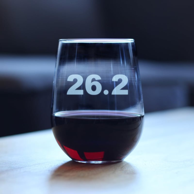 26.2 Marathon Stemless Wine Glass - 17 oz Gift for Runners