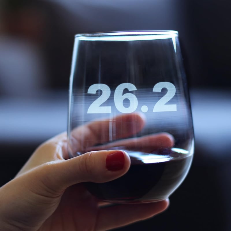 26.2 Marathon Stemless Wine Glass - 17 oz Gift for Runners