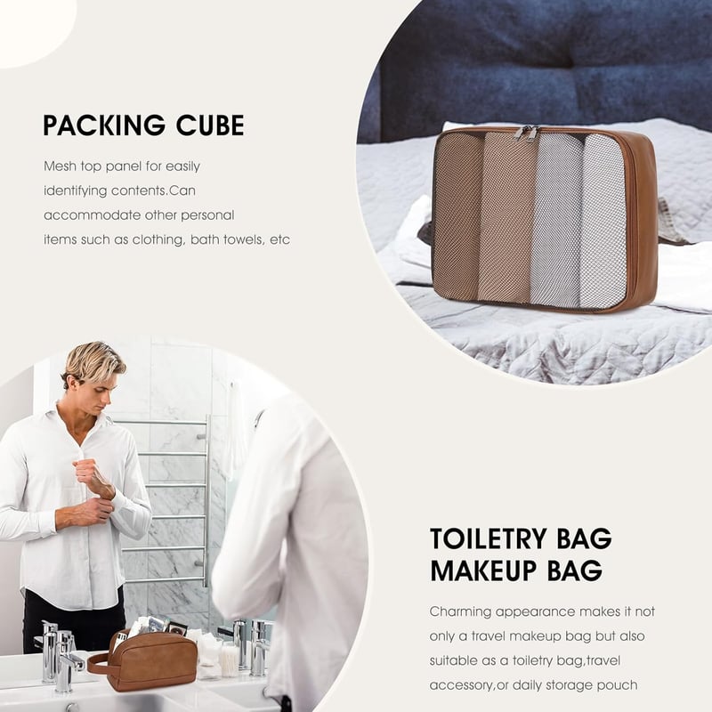 Light Brown Faux Leather Weekender Duffel Bag for Travel